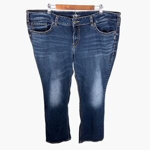 Silver Jeans Co Elyse Mid Rise Slim Boot Dark Wash Fluid Denim Plus Size 22 L33